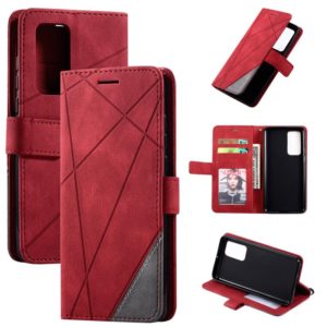 For Huawei P40 Skin Feel Splicing Horizontal Flip Leather Case with Holder & Card Slots & Wallet & Photo Frame(Red) (OEM)