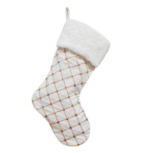 GM89719 Checkered Sequin Christmas Socks Holiday Gift Candy Bag(White) (OEM)