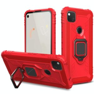 For Google Pixel 4a Carbon Fiber Protective Case with 360 Degree Rotating Ring Holder(Red) (OEM)
