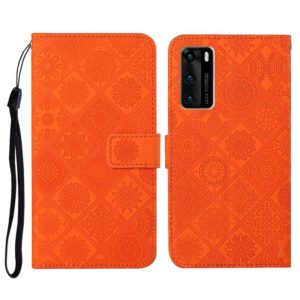 For Huawei P40 Ethnic Style Embossed Pattern Horizontal Flip Leather Case with Holder & Card Slots & Wallet & Lanyard(Orange) (OEM)