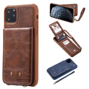 For iPhone 11 Pro Max Vertical Flip Shockproof Leather Protective Case with Short Rope, Support Card Slots & Bracket & Photo Holder & Wallet Function(Coffee) (OEM)