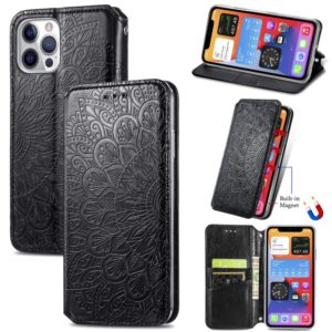 For iPhone 12 / 12 Pro Blooming Mandala Embossed Pattern Magnetic Horizontal Flip Leather Case with Holder & Card Slots & Wallet(Black) (OEM)