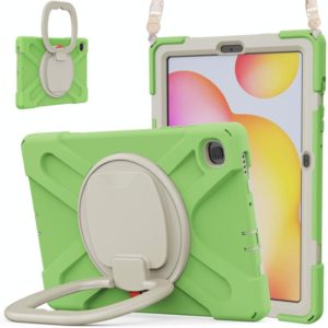 For Samsung Galaxy Tab S6 Lite P610 Silicone + PC Protective Case with Holder & Shoulder Strap(Matcha Green) (OEM)