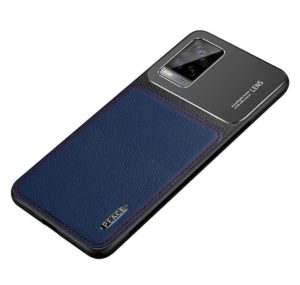 For vivo S7 Frosted Metal + Leather Texture Protective Case(Blue) (OEM)