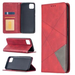 For OPPO Realme C11 Rhombus Texture Horizontal Flip Magnetic Leather Case with Holder & Card Slots(Red) (OEM)
