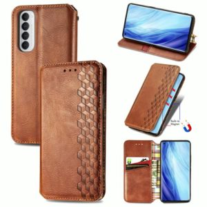 For Oppo Reno4 Pro 4G Cubic Grid Pressed Horizontal Flip Magnetic PU Leather Case with Holder & Card Slots & Wallet(Brown) (OEM)