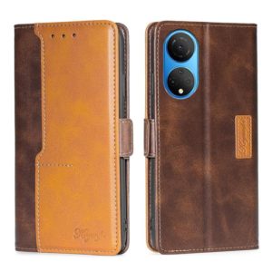 For Honor X7 4G Contrast Color Side Buckle Leather Phone Case(Dark Brown + Gold) (OEM)