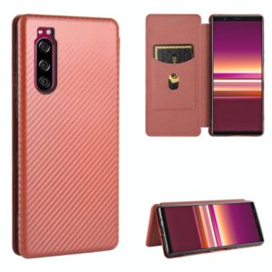 For Sony Xperia 5 ll Carbon Fiber Texture Horizontal Flip TPU + PC + PU Leather Case with Card Slot(Brown) (OEM)