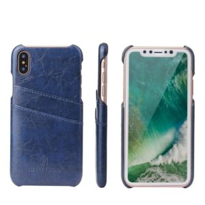 For iPhone X / XS Fierre Shann Retro Oil Wax Texture PU Leather Case with Card Slots(Blue) (OEM)