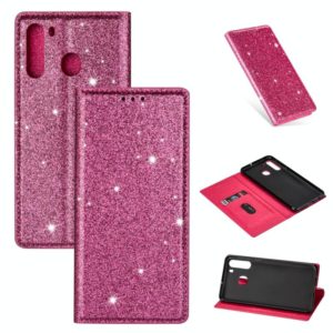 For Samsung Galaxy A21 Ultrathin Glitter Magnetic Horizontal Flip Leather Case with Holder & Card Slots(Rose Red) (OEM)