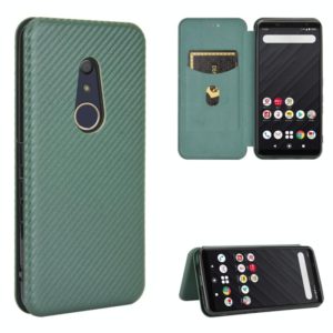 For Fujitsu Arrows Be4 (F-41A) Carbon Fiber Texture Horizontal Flip TPU + PC + PU Leather Case with Card Slot(Green) (OEM)
