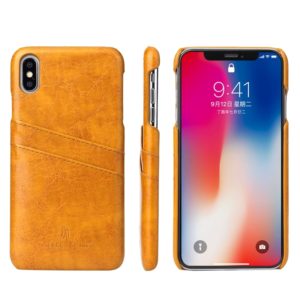 For iPhone XS Max Fierre Shann Retro Oil Wax Texture PU Leather Case with Card Slots(Yellow) (OEM)