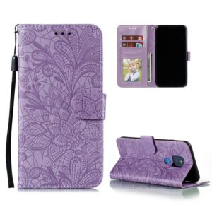 For Motorola Moto G Play (2021) Lace Flower Embossing Pattern Horizontal Flip Leather Case with Holder & Card Slots & Wallet & Photo Frame(Purple) (OEM)