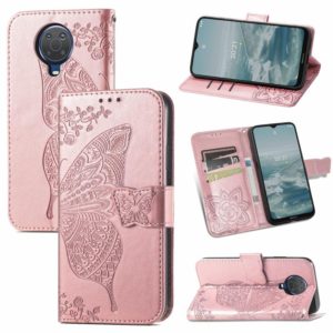For Nokia 6.3 Butterfly Love Flower Embossed Horizontal Flip Leather Case with Bracket / Card Slot / Wallet / Lanyard(Rose Gold) (OEM)