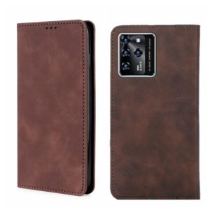 For ZTE Blade V30 Skin Feel Magnetic Flip Leather Phone Case(Dark Brown) (OEM)