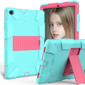 Shockproof Two-Color Silicone Protection Case with Holder for Galaxy Tab A 10.1 (2019) / T510(Aqua+Hot Pink) (OEM)