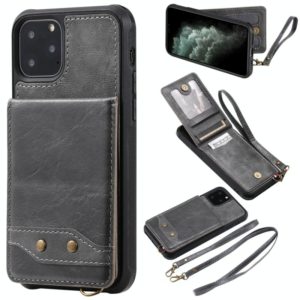 For iPhone 11 Pro Vertical Flip Shockproof Leather Protective Case with Long Rope, Support Card Slots & Bracket & Photo Holder & Wallet Function(Gray) (OEM)