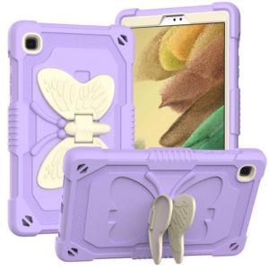 Beige PC + Silicone Anti-drop Protective Case with Butterfly Shape Holder & Pen Slot For Samsung Galaxy Tab A7 Lite 8.7 SM-T220 / SM-T225(Beige + Light Purple) (OEM)