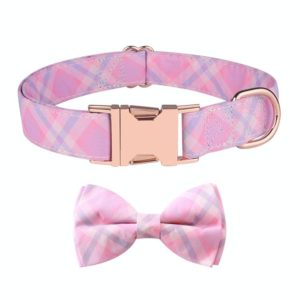 Rose Gold Buckle Pet Detachable Bow Collar, Size: L 2.5x38-60cm(Sweet Pink Girl) (OEM)