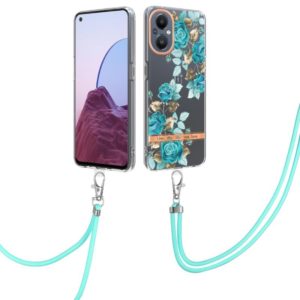 For OnePlus N20 5G Flowers Series TPU Phone Case with Lanyard(Blue Rose) (OEM)