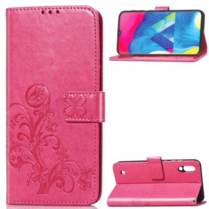 Lucky Clover Pressed Flowers Pattern Leather Case for Galaxy M10, with Holder & Card Slots & Wallet & Hand Strap (Rose Red) (OEM)
