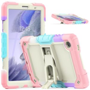 Shockproof Colorful Silica Gel + PC Protective Case with Holder & Shoulder Strap For Samsung Galaxy A7 Lite T220 / T225(Colorful Pink) (OEM)