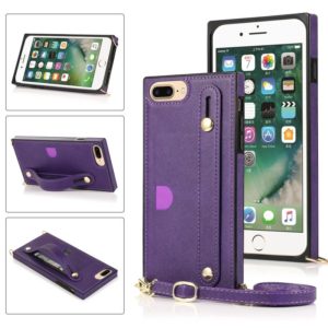 For iPhone 6 Plus Wrist Strap PU+TPU Shockproof Protective Case with Crossbody Lanyard & Holder & Card Slot(Purple) (OEM)