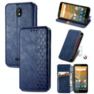 For Vodafone Smart E11 Cubic Grid Pressed Horizontal Flip Magnetic Leather Case with Holder & Card Slots & Wallet(Blue) (OEM)