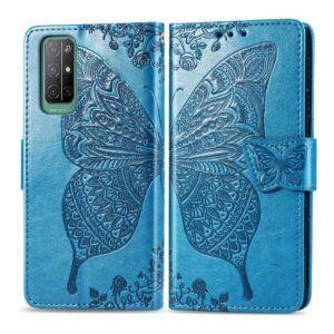 For Huawei Honor 30S Butterfly Love Flower Embossed Horizontal Flip Leather Case with Bracket / Card Slot / Wallet / Lanyard(Blue) (OEM)