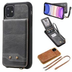 For iPhone 11 Vertical Flip Wallet Shockproof Back Cover Protective Case with Holder & Card Slots & Lanyard & Photos Frames(Gray) (OEM)