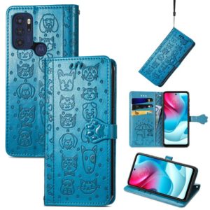 For Motorola Moto G60S Lovely Cat and Dog Embossing Pattern Horizontal Flip Leather Phone Case with Holder & Card Slots & Wallet & Cartoon Clasp & Lanyard(Blue) (OEM)