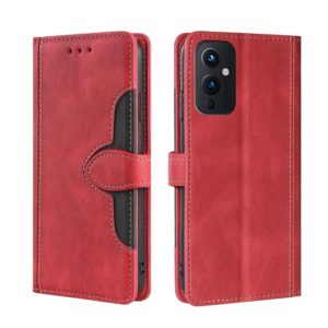 For OnePlus 9 Skin Feel Straw Hat Magnetic Buckle Leather Phone Case(Red) (OEM)