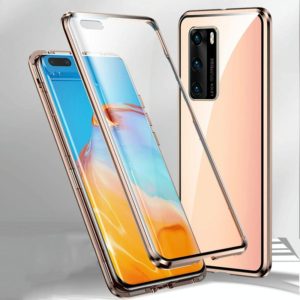 For Huawei P40 Magnetic Metal Frame Double-sided Tempered Glass Case(Gold) (OEM)