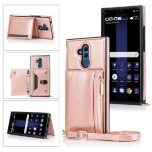 For Huawei Mate 20 Lite Square Zipper Wallet Bag TPU+PU Back Cover Case with Holder & Card Slots & Wallet & Cross-body Strap(Rose Gold) (OEM)
