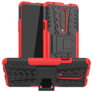For OnePlus 7T Pro Tire Texture Shockproof TPU+PC Protective Case with Holder(Red) (OEM)