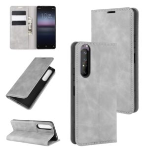 For Sony Xperia 1 II Retro-skin Business Magnetic Suction Leather Case with Holder & Card Slots & Wallet(Grey) (OEM)