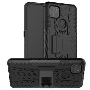 For Motorola Moto G9 Power Tire Texture Shockproof TPU+PC Protective Case with Holder(Black) (OEM)