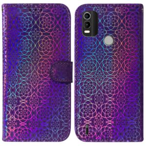 For Nokia C21 Plus Colorful Magnetic Buckle Leather Phone Case(Purple) (OEM)