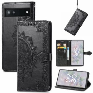 For Google Pixel 6a Mandala Flower Embossed Flip Leather Phone Case(Black) (OEM)
