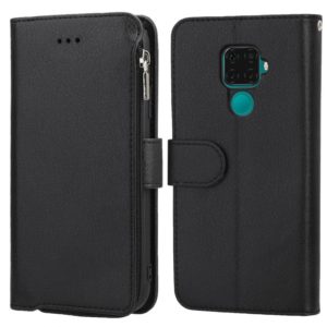 For Huawei Nova 5i Pro / Mate 30 Lite Microfiber Zipper Horizontal Flip Leather Case(Black) (OEM)