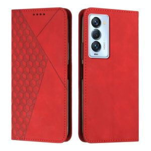 For Tecno Camon 18 Premier Diamond Splicing Skin Feel Magnetic Leather Phone Case(Red) (OEM)