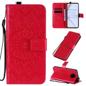 For Xiaomi Redmi K30 Pro Embossed Sunflower Pattern Horizontal Flip PU Leather Case with Holder & Card Slots & Wallet & Lanyard(Red) (OEM)