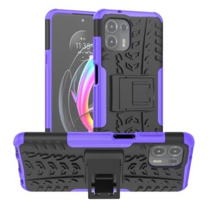 For Motorola Edge 20 Lite Tire Texture Shockproof TPU+PC Protective Case with Holder(Purple) (OEM)