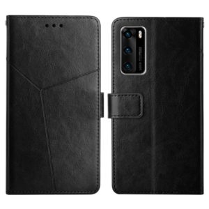For Huawei P40 Y Stitching Horizontal Flip Leather Phone Case with Holder & Card Slots & Wallet & Photo Frame(Black) (OEM)