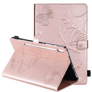 For Samsung Galaxy Tab S6 T860 Pressed Printing Butterfly Pattern Horizontal Flip Leather Case with Holder & Card Slots & Wallet & Sleep / Wake-up Function (Rose Gold) (OEM)