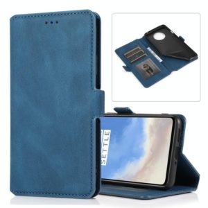 For OnePlus 7T Retro Magnetic Closing Clasp Horizontal Flip Leather Case with Holder & Card Slots & Photo Frame & Wallet(Blue) (OEM)