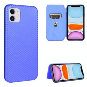 For iPhone 11 Carbon Fiber Texture Horizontal Flip TPU + PC + PU Leather Case with Card Slot(Blue) (OEM)