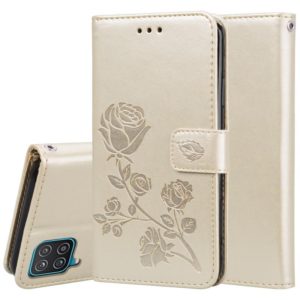 For Samsung Galaxy A12 Rose Embossed Horizontal Flip PU Leather Case with Holder & Card Slots & Wallet(Gold) (OEM)