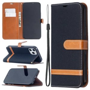 For iPhone 12 Pro Max Color Matching Denim Texture Horizontal Flip Leather Case with Holder & Card Slots & Wallet & Lanyard(Black) (OEM)