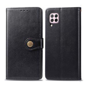 For Huawei P40 Lite/Nova 7i/Nova 6se Retro Solid Color Leather Buckle Phone Case with Lanyard & Photo Frame & Card Slot & Wallet & Stand Function(Black) (OEM)